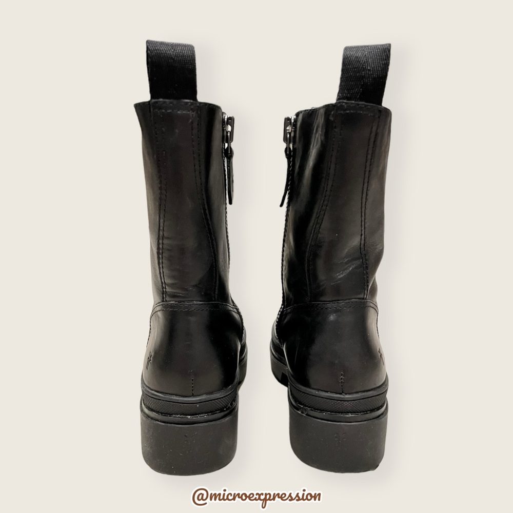 $399 Frye Chloe Lug Combat Black Leather Lace Up Moto Everyday Ankle Boot - Picture 13 of 16